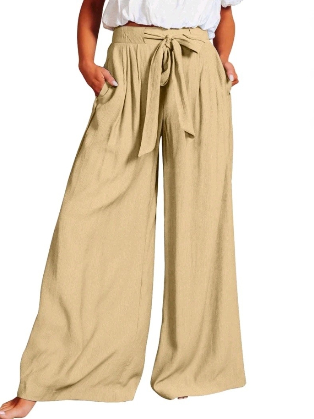 Mustard Seed Wide-Leg Tie Waist Pants in Chartruse